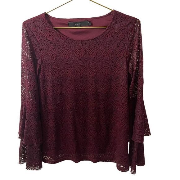 Vero Moda Burgandy Lace Top Size L - Picture 1 of 8